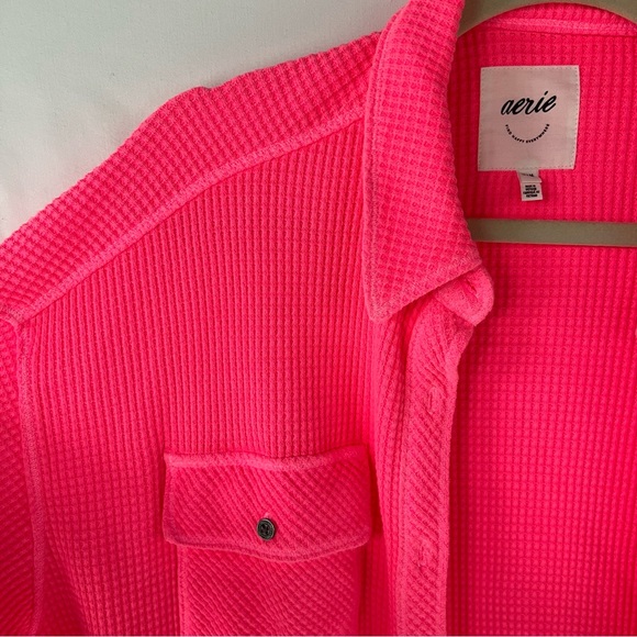 Aerie LumberJane Waffle Shirt Hot Pink Women’s Size Medium - Picture 2 of 7